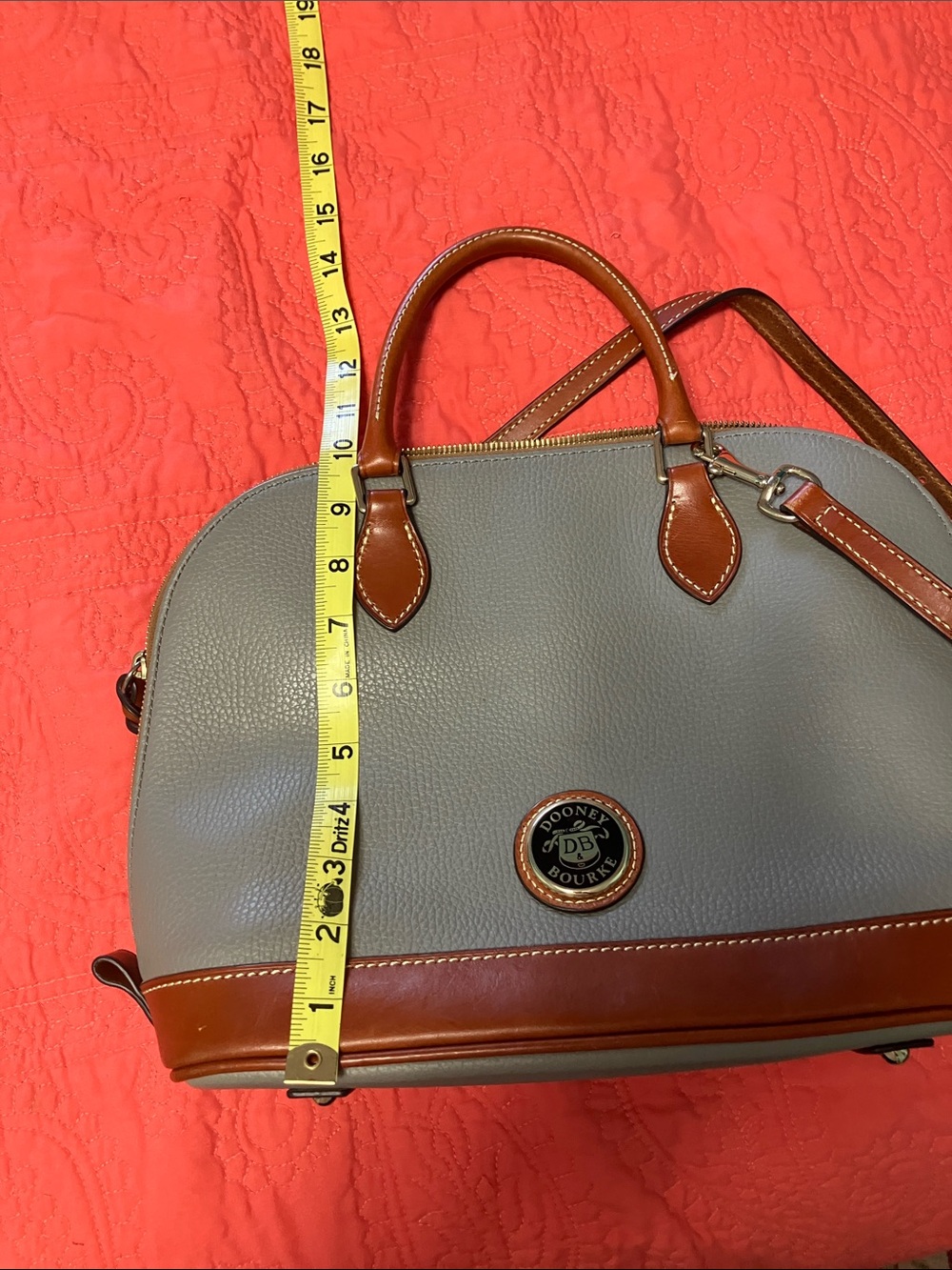 Dooney & Bourke Light Gray Pebble Leather Satchel with Brown Trim - Picture 3 of 6